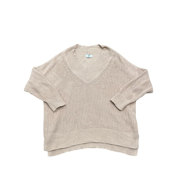 Aerie Ribbed Knit V-Neck Pullover Sweater | Cream / Light Pink | Size Medium - Picture 5 of 11